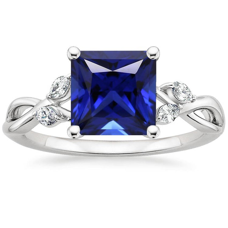 Bague Anniversaire Diamant Marquise & Saphir Bleu Princesse 5.25 Carats - HarryChadEnt.FR