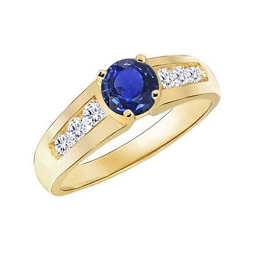 Bague Anniversaire Diamant Or Jaune Saphir Bleu Foncé 1.75 Carats - HarryChadEnt.FR