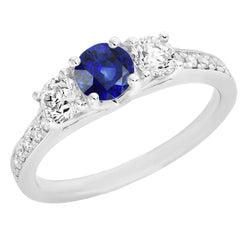 Bague Anniversaire Diamant Or Rond Saphir Bleu Pierre Gemme 2.50 Carats