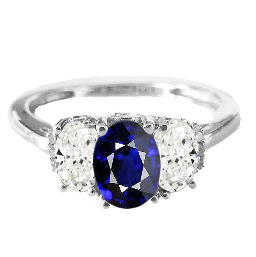 bague anniversaire diamant ovale pierre saphir bleu naturel 2.50 carats