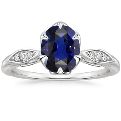 Bague Anniversaire Diamant Ovale Saphir Sri Lankais 3.50 Carats Sertie Pavée