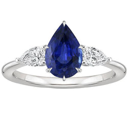 Bague Anniversaire Diamant Poire 3 Griffes Saphir Bleu Pierre 4.50 Carats