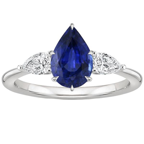 Bague Anniversaire Diamant Poire 3 Griffes Saphir Bleu Pierre 4.50 Carats - HarryChadEnt.FR