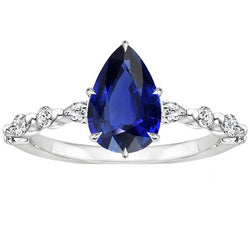 Bague Anniversaire Diamant Poire Avec Centre Saphir Bleu Or 5 Carats