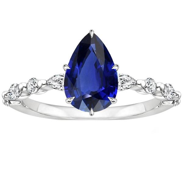 Bague Anniversaire Diamant Poire Avec Centre Saphir Bleu Or 5 Carats - HarryChadEnt.FR