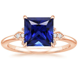 Bague Anniversaire Diamant Princesse Saphir Bleu Pierre Gemme 5.25 Carats