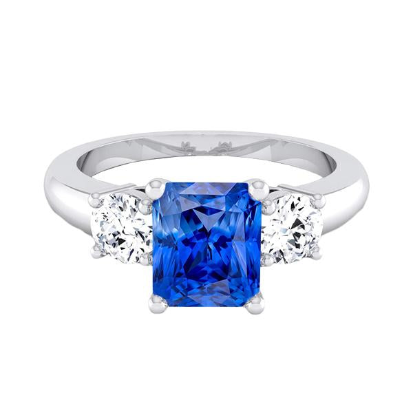 bague anniversaire diamant rond saphir bleu 2.50 carats femme 3 pierre