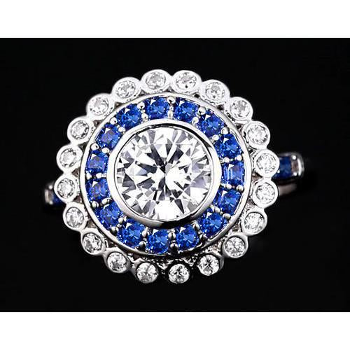 bague anniversaire diamant rond & saphir bleu baguettes 4 carats