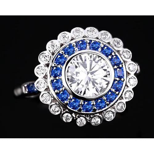 bague anniversaire diamant rond & saphir bleu baguettes 4 carats