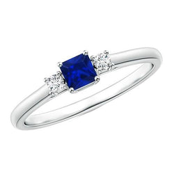 Bague Anniversaire Diamant Rond & Saphir Bleu Princesse 1.25 Carats
