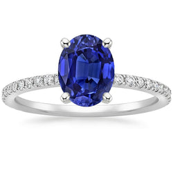 Bague Anniversaire Diamant Saphir Bleu Ovale Avec Accents 5 Carats