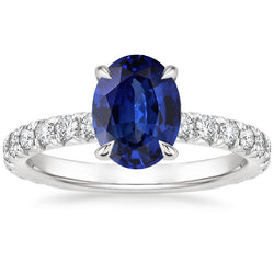 Bague Anniversaire Diamant Solitaire Saphir Bleu Avec Accents 4 Carats