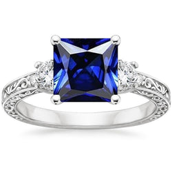 Bague Anniversaire Diamant Style Vintage Ceylan Bleu Saphir 5.25 Carat