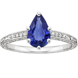 Bague Anniversaire Diamant Style Vintage Or Saphir Bleu 4.25 Carats