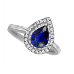 Bague Anniversaire Double Halo Poire Saphir Sri Lankais 3 Carats