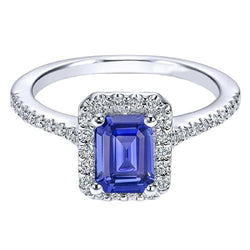 Bague Anniversaire Emeraude Halo Bleu Saphir & Diamants 3.50 Carats