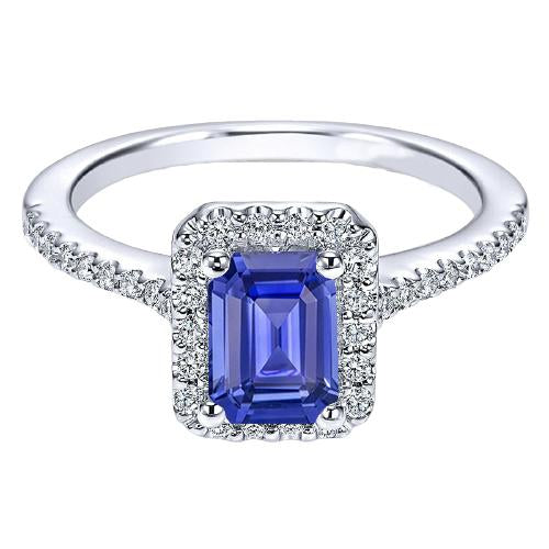 Bague Anniversaire Emeraude Halo Bleu Saphir & Diamants 3.50 Carats - HarryChadEnt.FR