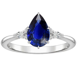 Bague Anniversaire Femme Diamant Taille Poire Saphir Bleu Centre 5 Carats