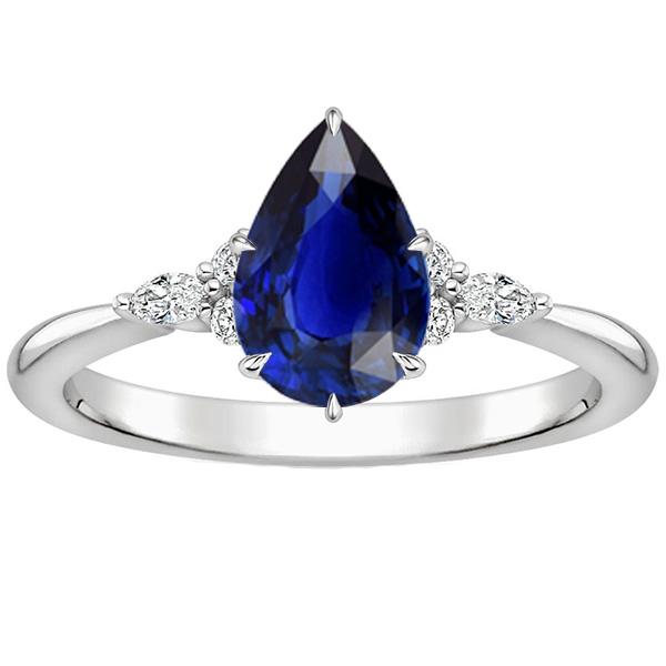 Bague Anniversaire Femme Diamant Taille Poire Saphir Bleu Centre 5 Carats - HarryChadEnt.FR