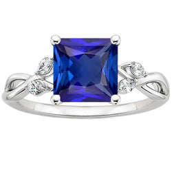 Bague Anniversaire Femme Or Princesse Saphir Bleu & Diamants 4 Carats