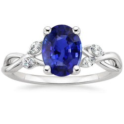 Bague Anniversaire Femme Saphir Bleu & Accents Marquise 2.50 Carats