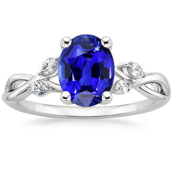 Bague Anniversaire Femme Saphir Bleu Ovale & Diamant Marquise 6 Carats