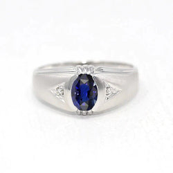 Bague Anniversaire Gypsy Ovale Saphir Ceylan Style Vintage 1.25 Carats