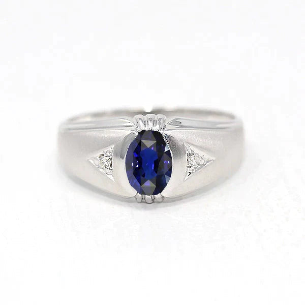 Bague Anniversaire Gypsy Ovale Saphir Ceylan Style Vintage 1.25 Carats