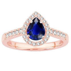 Bague Anniversaire Halo Diamant Taille Poire Saphir Sri Lankais 3 Carats
