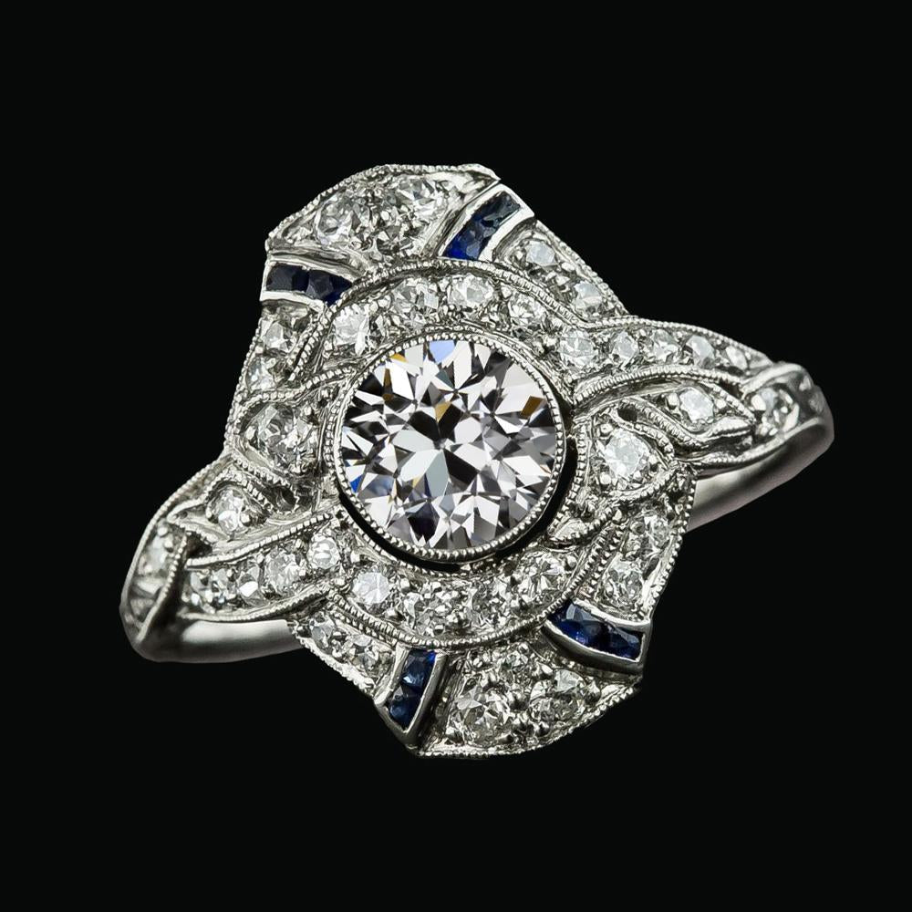 Bague Anniversaire Halo Old Cut Diamant Rond Saphir Bleu 3.75 Carats - HarryChadEnt.FR