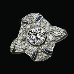 Bague Anniversaire Halo Old Cut Diamant Rond Saphir Bleu 3.75 Carats