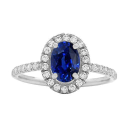 Bague Anniversaire Halo Ovale Srilanka Saphir & Diamants 4 Carats