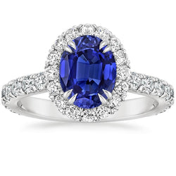 Bague Anniversaire Halo Saphir Bleu Ovale & Diamants 5.50 Carats