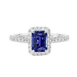 Bague Anniversaire Halo émeraude Saphir de Ceylan & Diamants 3 Carats