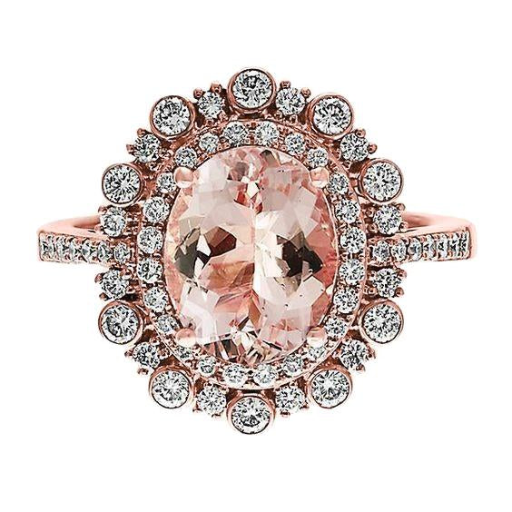 Bague Anniversaire Morganite Et Diamants 10.75 Ct Or Rose 14K - HarryChadEnt.FR