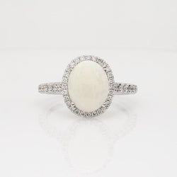 Bague Anniversaire Opale Et Diamants 11.20 Carats Or Blanc 14K