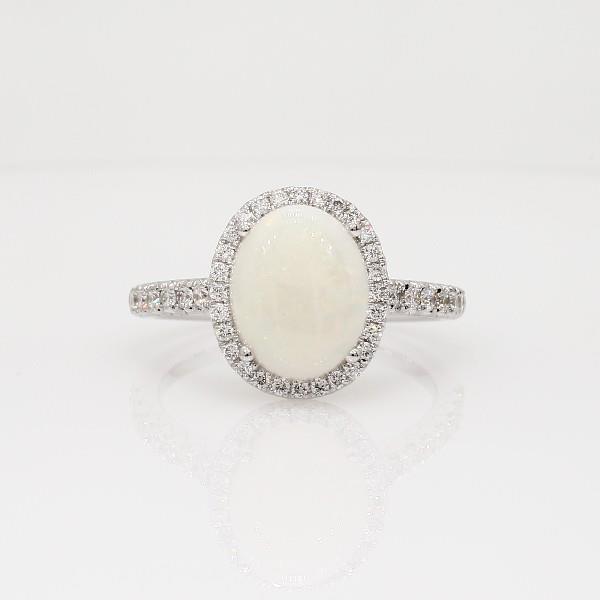 Bague Anniversaire Opale Et Diamants 11.20 Carats Or Blanc 14K - HarryChadEnt.FR