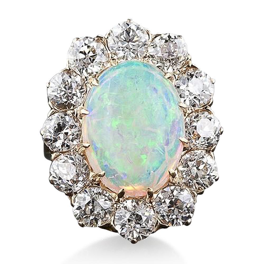 Bague Anniversaire Opale Et Diamants 6.75 Carats Or 14K Neuf - HarryChadEnt.FR