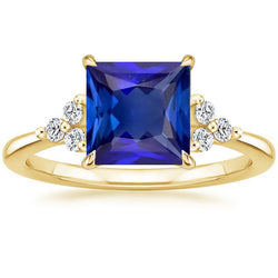 Bague Anniversaire Or Jaune Saphir Bleu & Diamants 5.25 Carats