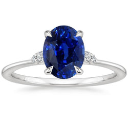 Bague Anniversaire Ovale Saphir Ceylan & Diamants Or Blanc 3 Carats