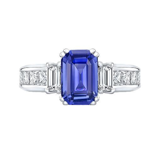 Bague Anniversaire Princesse & Émeraude Diamant Bleu Saphir 3 Carats - HarryChadEnt.FR