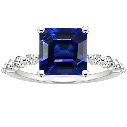 Bague Anniversaire Princesse Saphir Bleu Solitaire Avec Accents 4 Carats - HarryChadEnt.FR