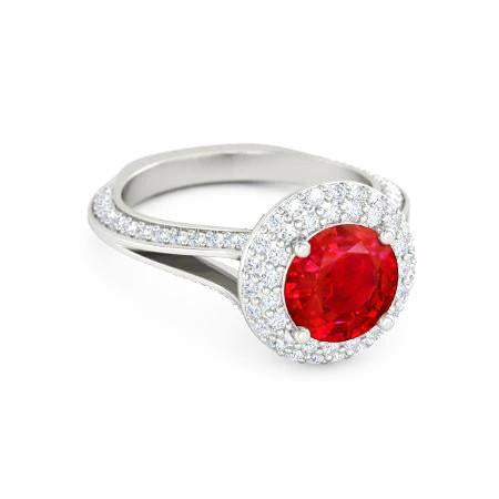 Bague Anniversaire Rubis Et Diamants Ronds 3.60 Carats Or Blanc 14K - HarryChadEnt.FR