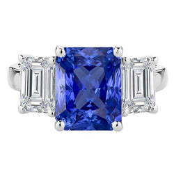 Bague Anniversaire Saphir 5 Carats 3 Pierres Emeraude Diamants Bijoux