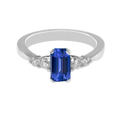 Bague Anniversaire Saphir Bleu Diamant Rond Tige Conique 1.75 Carats