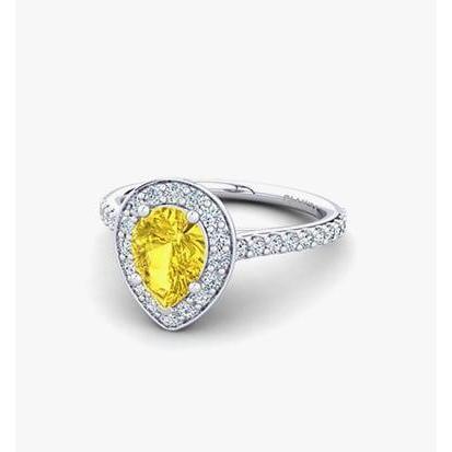 Bague Anniversaire Saphir Jaune 2.50 Ct Et Diamants Or Blanc 14K - HarryChadEnt.FR