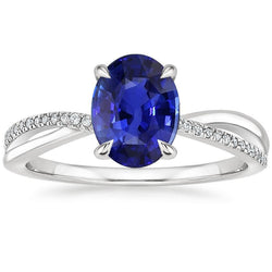 Bague Anniversaire Solitaire Avec Accents Saphir Bleu 3.50 Carats