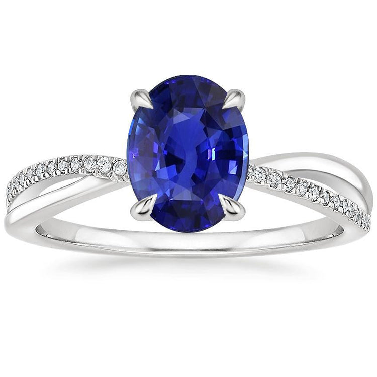 Bague Anniversaire Solitaire Avec Accents Saphir Bleu 3.50 Carats - HarryChadEnt.FR