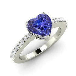 Bague Anniversaire Tanzanite Bleue Et Diamants 2 Carats Taille Coeur