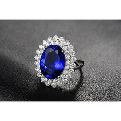 Bague Anniversaire Tanzanite Bleue Et Diamants Taille Ovale 1.85 Carats